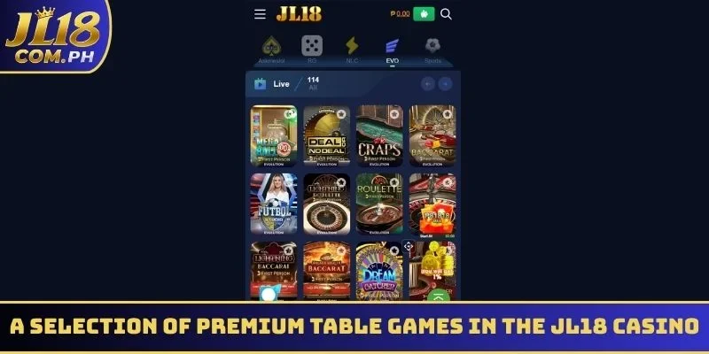 A selection of premium table games in the JL18 Casino lobby