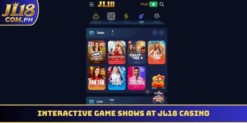 Interactive game shows like Monopoly Big Baller at JL18 Casino