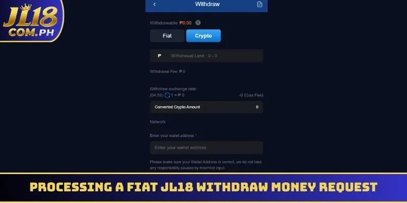 Processing a fiat JL18 withdraw money request