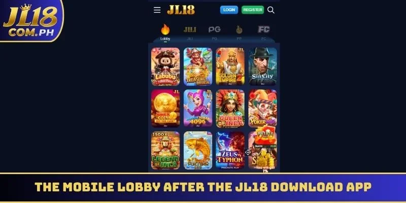 The mobile lobby interface after completing the JL18 download app